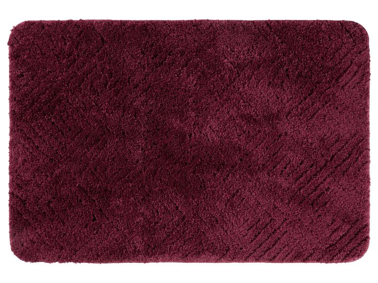 Dunkelroter Badematten mit gestrickter Textur.