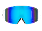 Skibrille mit blauen verspiegelten Gläsern und weißem Rahmen.