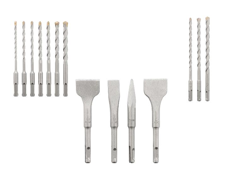 Eine Sammlung von SDS-plus Hammerbohrern und Meißeln.