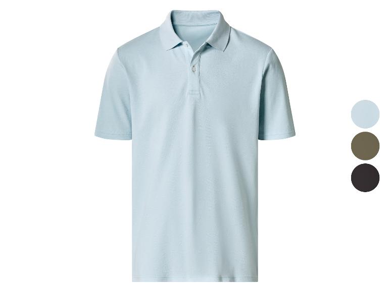 Herren-Poloshirt mit kurzen Ärmeln, erhältlich in Hellblau, Oliv und Schwarz.