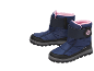 Blaue Kinder-Schneestiefel mit rosa Futter und Klettverschluss, mit Schneeflocke.
