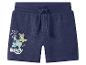 Dunkelblaue Kinder-Shorts mit Cartoon-Hund-Aufdruck und Text.