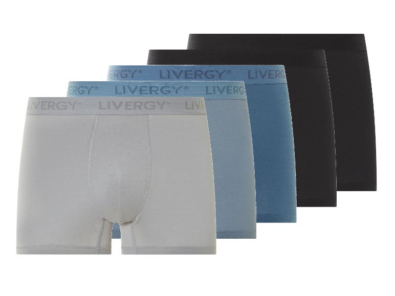 Livergy Boxershorts im Set: grau, hellblau, dunkelblau und schwarz.
