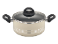 GSW Kochtopf-Set Milano Beige, Topf mit Glasdeckel und schwarzen Griffen