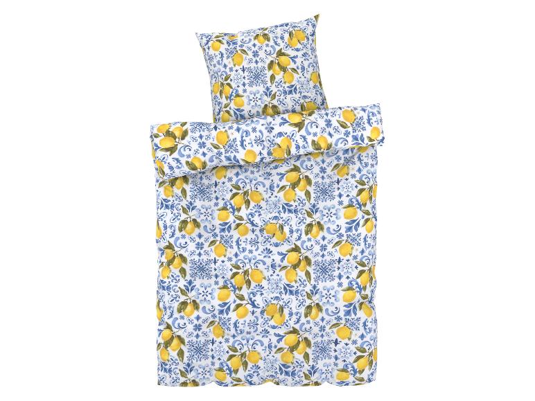 Bettwäsche und Kissenbezug, Zitronen- und Azulejo-Muster.