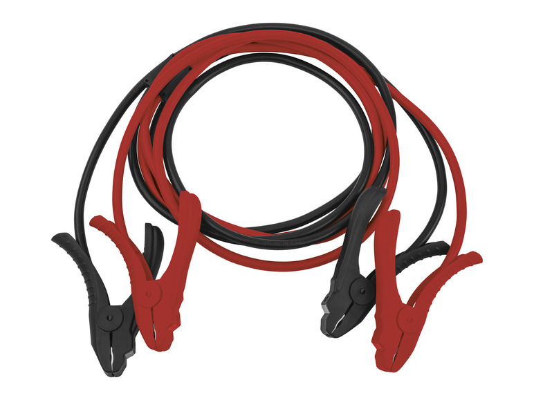 Rote und schwarze Starterkabel mit Klemmen