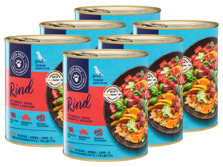 Gehe zu Vollbildansicht: PetsDeli Adult Premium Nassfutter Rind mit Brokkoli, Papaya, Amaranth & Basilikum für Hunde, 6 x 800 g - Bild 1