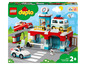 LEGO Duplo Parkgarage und Autowaschanlage mit Autos, Figuren und Zubehör.