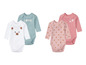 Baby-Bodys mit Bär, Blumen und 'LOVE' - Aufdruck.