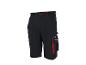 Schwarze Arbeitsshorts mit roten Details und Seitentaschen.