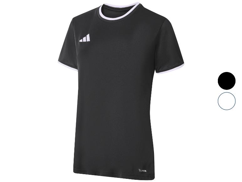 Schwarzes kurzärmeliges Sport-T-Shirt mit weißen Details.