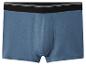 Blaue Baumwoll-Boxershorts mit schwarzem Gummibund und weißen Streifen