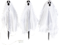 Drei leuchtende Halloween-Geister mit Erdspießen und einer Steuerbox.