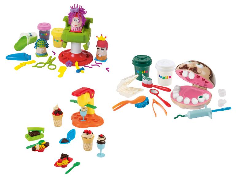 Knetsets: ein Friseursalon, eine Eisdiele und eine Zahnarztpraxis.