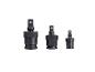 Drei schwarze Universal-Steckschlüsseladapter auf weißem Hintergrund.