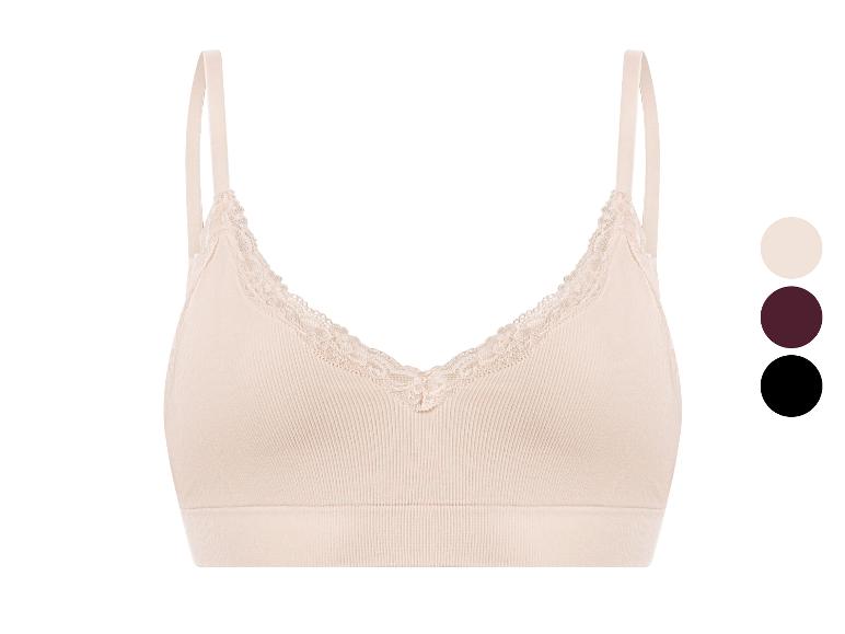 Damen-Bralette in Beige mit Spitze und Rippenstruktur, erhältlich in drei Farben.