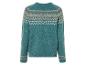 Türkisfarbener Pullover mit norwegischem Muster.