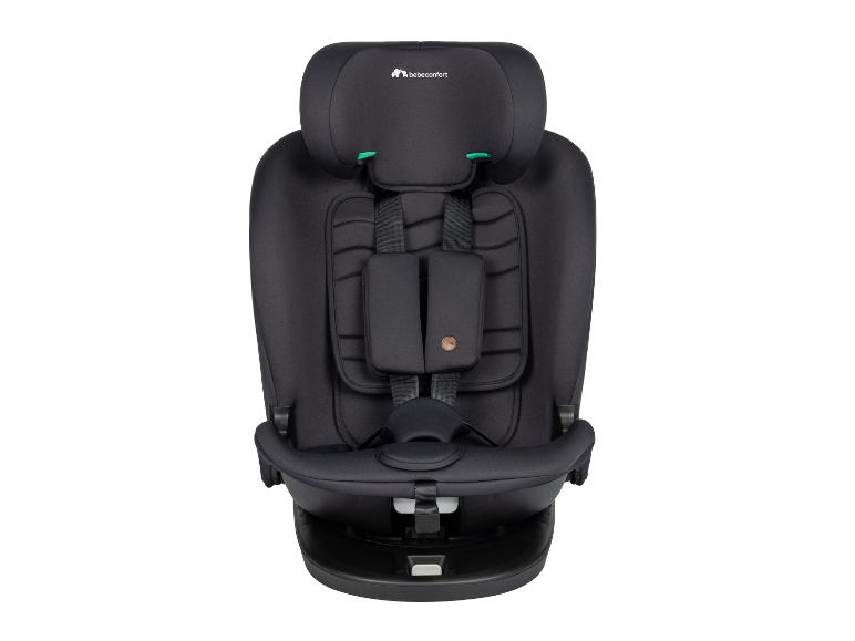 Schwarzer Kindersitz mit Fünfpunktgurt und verstellbarer Kopfstütze