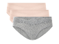 ESMARA® Damen Slips, 3er-Pack, in Grau und Hellrosa mit überkreuztem Bund.