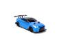 Blaues Spielzeugauto mit schwarzem Spoiler und Streifen