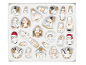Set aus 24 Mini-Weihnachtsdekorationen aus weißem und goldenem Holz, mit Engeln, Soldaten und Schlittschuhläufern.