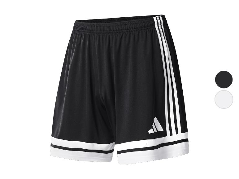 Schwarze Adidas-Sporthose mit weißen Streifen und Logo