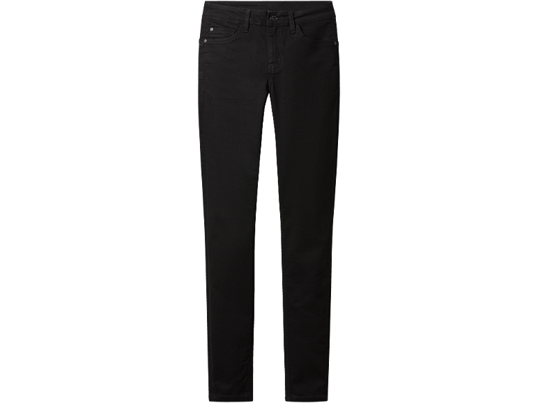 Schwarze Slim-Fit-Jeans mit Vordertaschen und Knopfverschluss.
