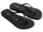 Schwarze Flip-Flops mit goldenen Details und strukturierter Sohle.