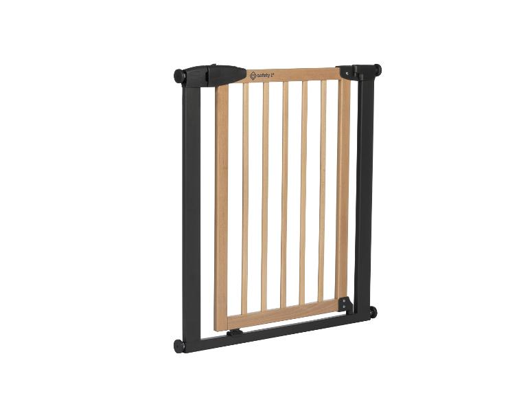 Holz- und schwarzes Schutzgitter mit Verschluss für Kinder.