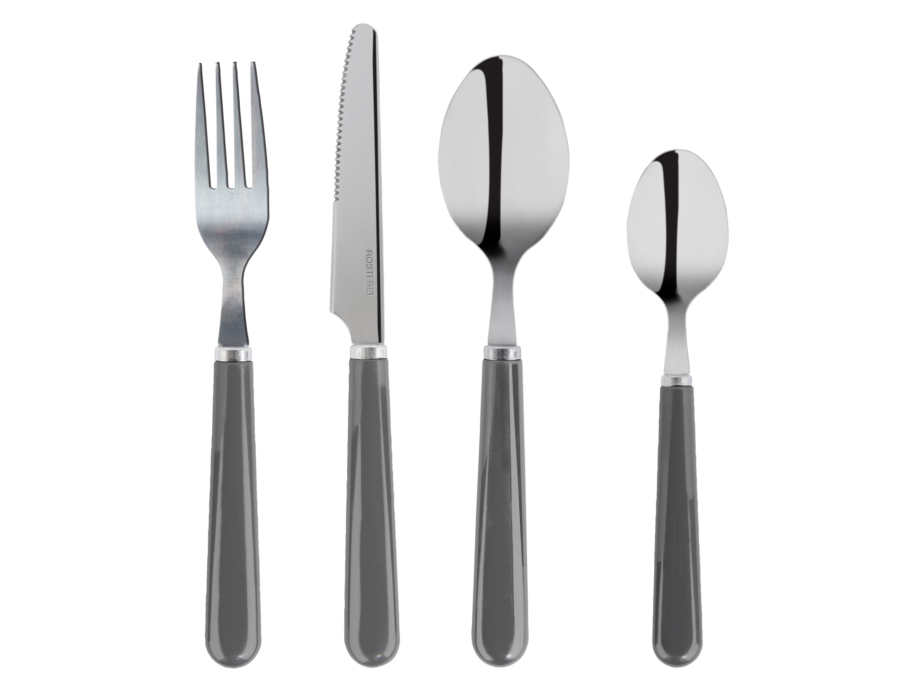 LIVARNO home Besteck-Set mit Kunststoffgriff, 24-teilig  (Grau)““ | Gabeln, Teelöffel aus Edelstahl 18/0 Spülmaschinengeeignet Für bis zu 6 Personen 24-teilig: 6x Gabel, 6x Messer, 6x Esslöffel