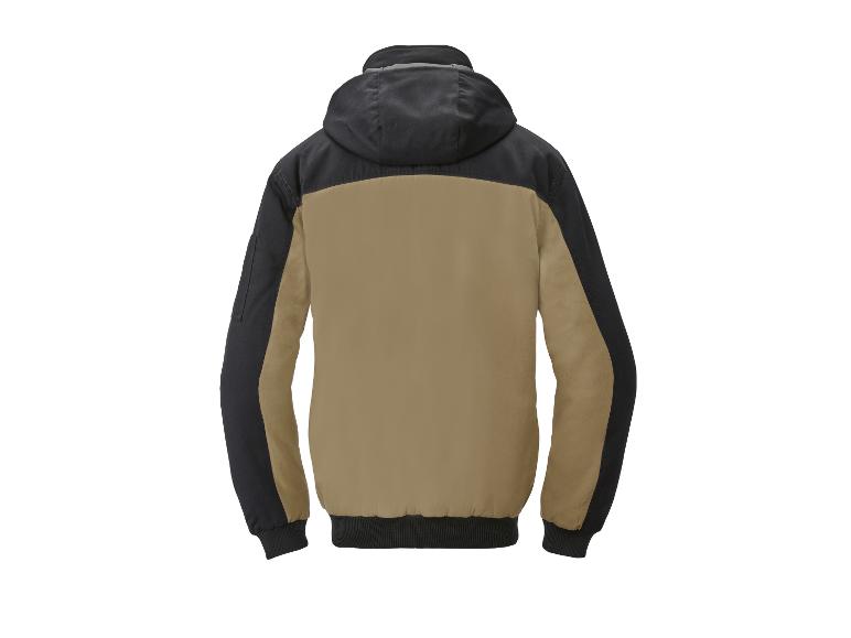 Schwarze und braune Kapuzenjacke auf weißem Hintergrund.