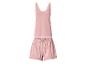Rosa Damenpyjama mit Spitzen-Spaghettiträger-Top und gemusterten Shorts.
