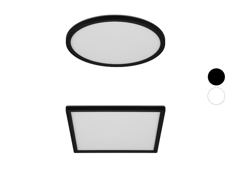 Runde und quadratische schwarze LED-Deckenleuchte.