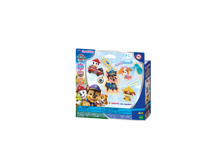 Aquabeads-Set mit Paw Patrol-Figuren, die magisch mit Wasser zusammenkleben, geeignet ab 4 Jahren.