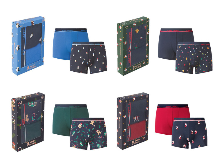 Gehe zu Vollbildansicht: Happy Shorts Herren Boxershorts, 2 Stück, mit Weihnachtsmotiv & Geschenkverpackung - Bild 1