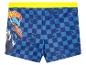 Hot Wheels Jungen Badehose, blau kariert mit Flammen und Autos.