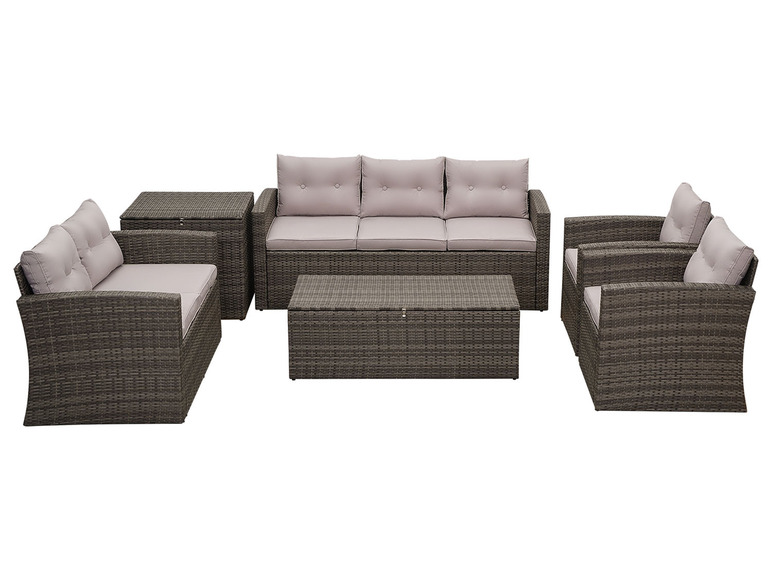Gehe zu Vollbildansicht: MeXo Gartenmöbel 7-Sitzer Lounge-Set, mit 2 Tischen und Aufbewahrungsräume inkl. Polster, grau/hellgrau - Bild 3