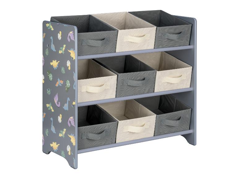 Grauer Aufbewahrungsschrank mit Dinosaurier-Motiv und 9 Aufbewahrungskörben