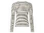 Gerippter Pullover mit schwarz-weißen Streifen, Rückansicht.