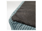 Blaues Cord-Tierbett mit wasserdichter Unterseite.
