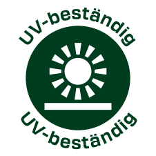UV-beständig-Etikett mit Sonnensymbol.