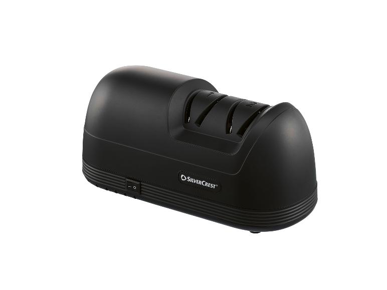 Schwarzer SilverCrest elektrischer Messerschärfer mit zwei Schärfstufen.