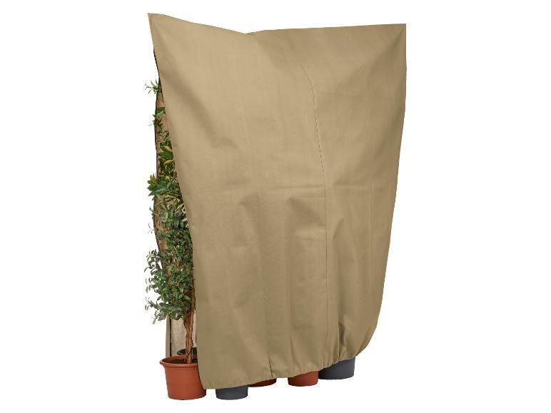 Beige Pflanzenschutzhülle, die Topfpflanzen bedeckt.
