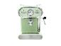Retro-Espressomaschine in Mintgrün mit Chromdetails und Manometer.