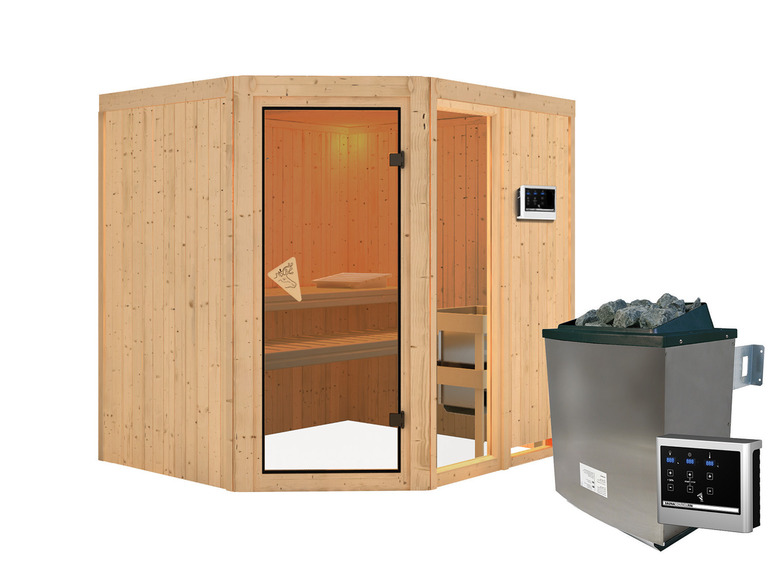 Gehe zu Vollbildansicht: Karibu Indoor-Sauna »Oslo«, mit Eckeinstieg, 9 kW Ofen - Bild 27