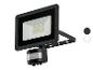 Schwarzer LED-Fluter mit Bewegungssensor, sichtbare LEDs.