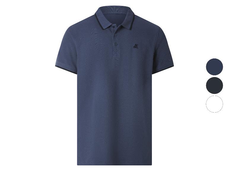 Herren-Poloshirt in Marineblau mit kontrastierendem Kragen und Ärmeln, in drei Farben erhältlich.