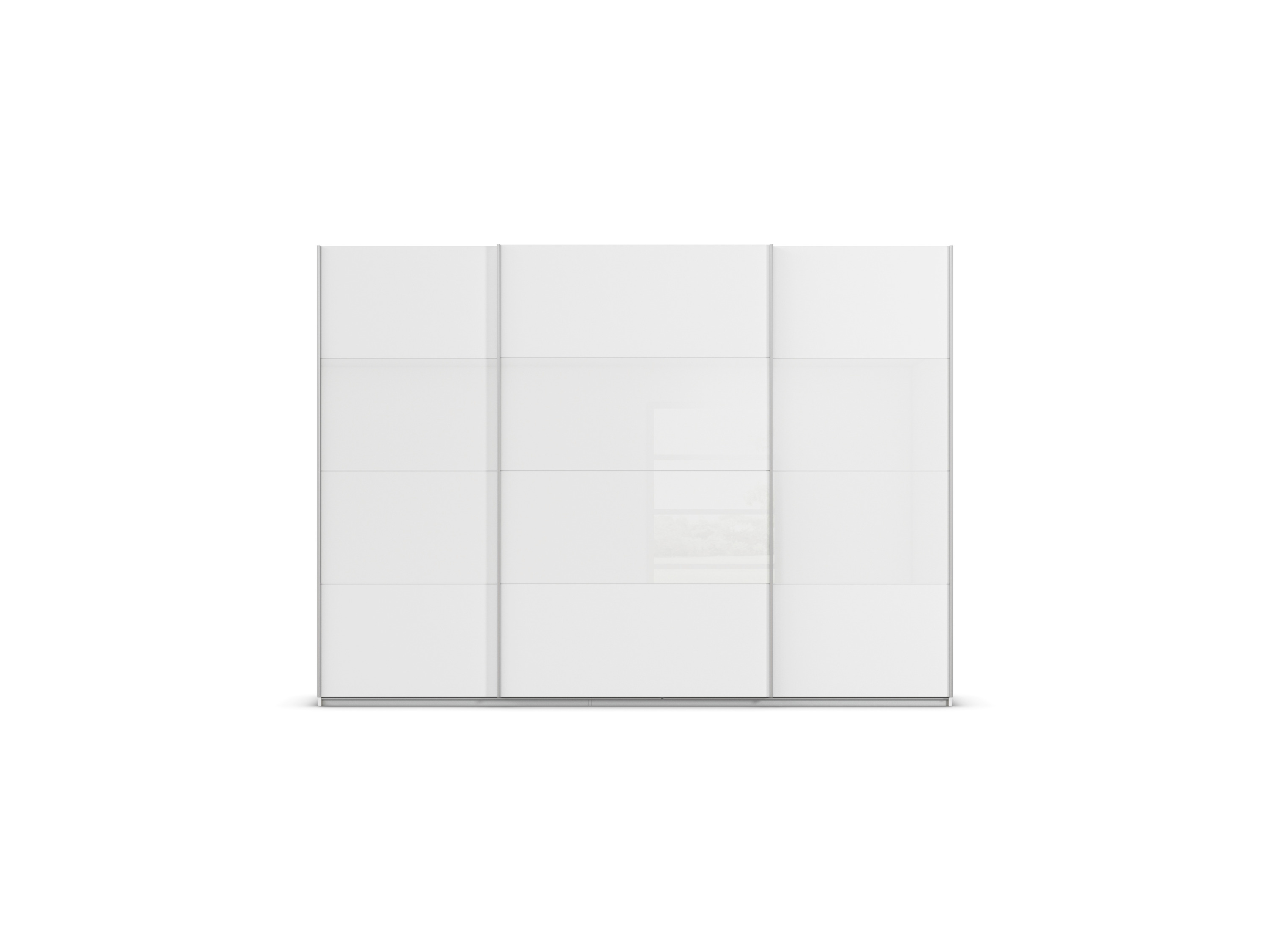 RAUCH ORANGE Quadra Schwebetürenschrank mit Glaselementen (Classic-Zubehör, Korpus:Weiß, Glas:Weiß, 315 x 230 cm)