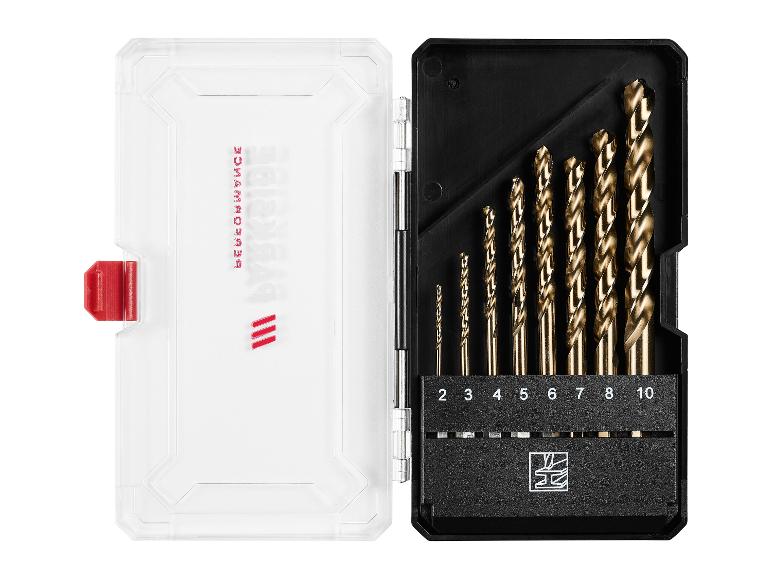 Set goldener Bohrer in schwarzem Etui mit Größen von 2 bis 10.