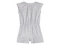 Ein graues Mädchen-Jumpsuit mit kurzen Ärmeln.